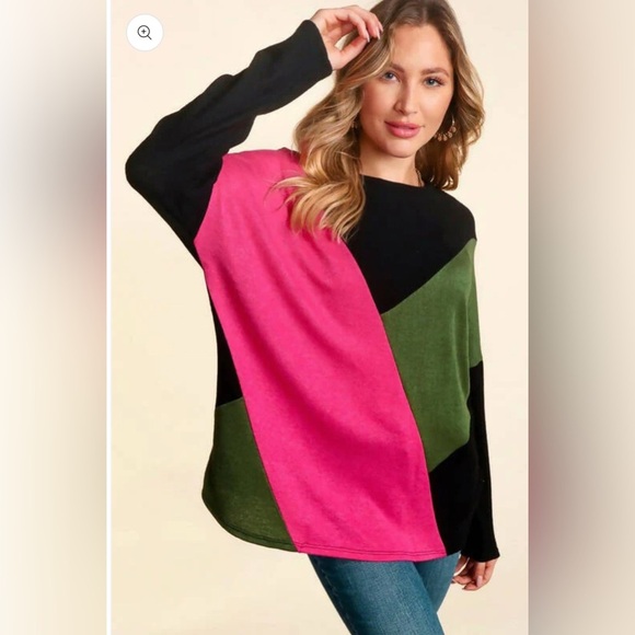 Haptics Sweaters - NWT Haptics Pink & Olive Asymmetrical Colorblock Lightweight Sweater